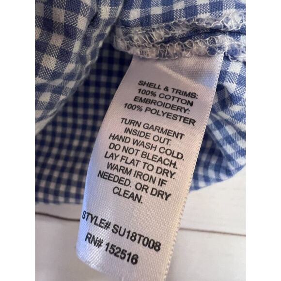 Molly Isadora Top Blue White Checked Sz Est LG - Picture 4 of 5